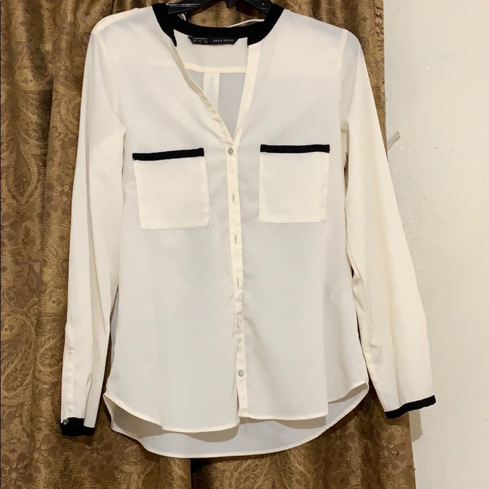 Zara cream business button up blouse